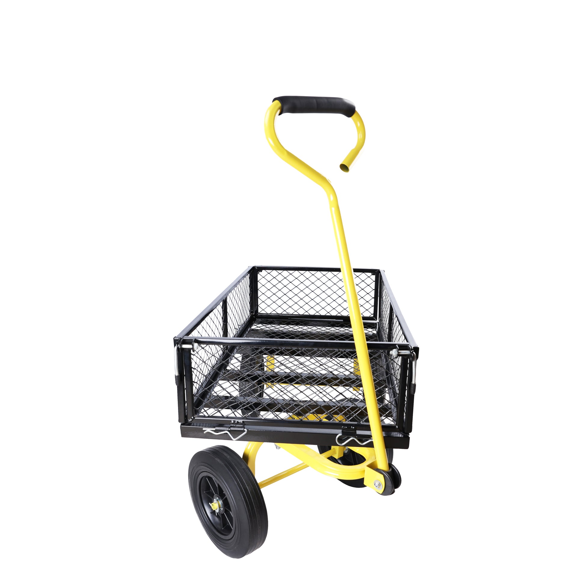 Black Yellow Solid Wheels Wagon Cart Solid Wheels Tools Cart Wagon Cart Garden Cart Trucks Make It Easier To Transport Firewood Black Metal