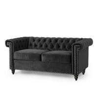 Seat Sofa Black Wood Primary Living Space Tufted Back American Traditional Rolled Arms Foam Velvet