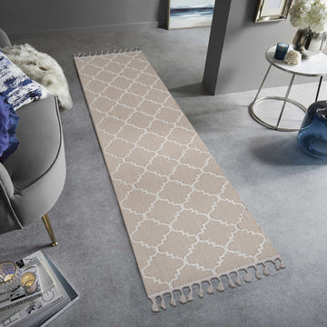 Naar Guros Collection 2X8 Ivory Trellis Indoor Outdoor Area Rug Ivory Polypropylene