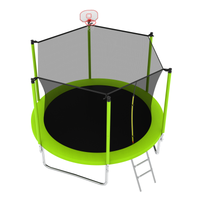 10Ft Trampoline For Kids, Basketball Hoop And Ladder, Outdoor Kids Trampoline With Safety Enclosure,Fast Assembly For Backyard Fun,Astm Approved Green Metal