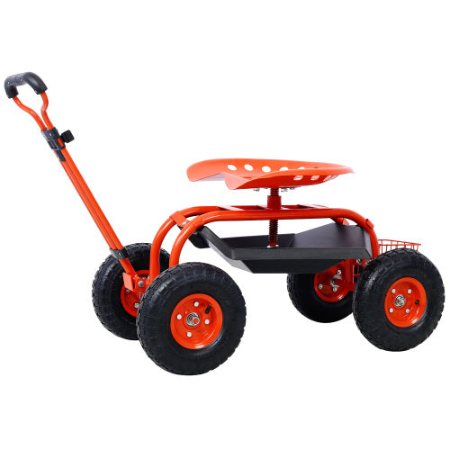 Garden Cart Rolling Scooter, Adjustable Height Heavy Duty Scooter, Rolling Garden Cart With 4 Wheels And Extendable Handle, Garden Stool Cart With 360 Degree Seat And Tool Tray Red Red Garden & Outdoor Iron