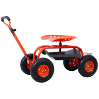Garden Cart Rolling Scooter, Adjustable Height Heavy Duty Scooter, Rolling Garden Cart With 4 Wheels And Extendable Handle, Garden Stool Cart With 360 Degree Seat And Tool Tray Red Red Garden & Outdoor Iron