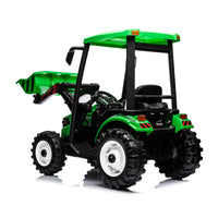 Pedal Tractors With Working Loader And Backhoe Digger, Kids' Ride On Car Toys 24V Battery Powered Electric Vehicles With Trailer, Digger For Toddlers Green Green Plastic