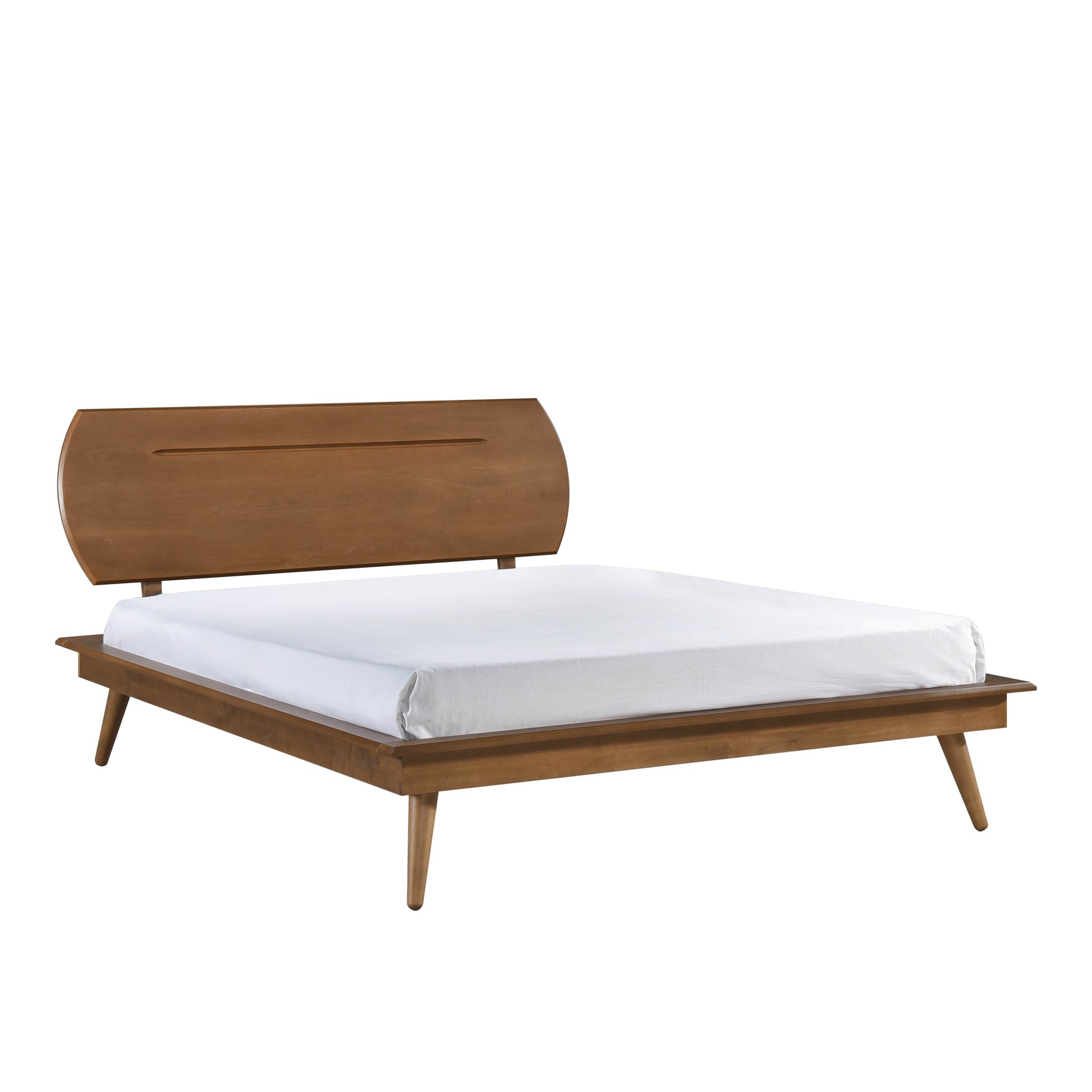 Country Casual Style Full Size Platform Bed With Oval Headboard 1Pc Wooden Bedroom Furniture Full Brown Wood Bedroom Wood