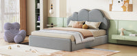 Queen Size Upholstered Platform Bed With Cloud Shaped Headboard, Gray Queen Gray Velvet