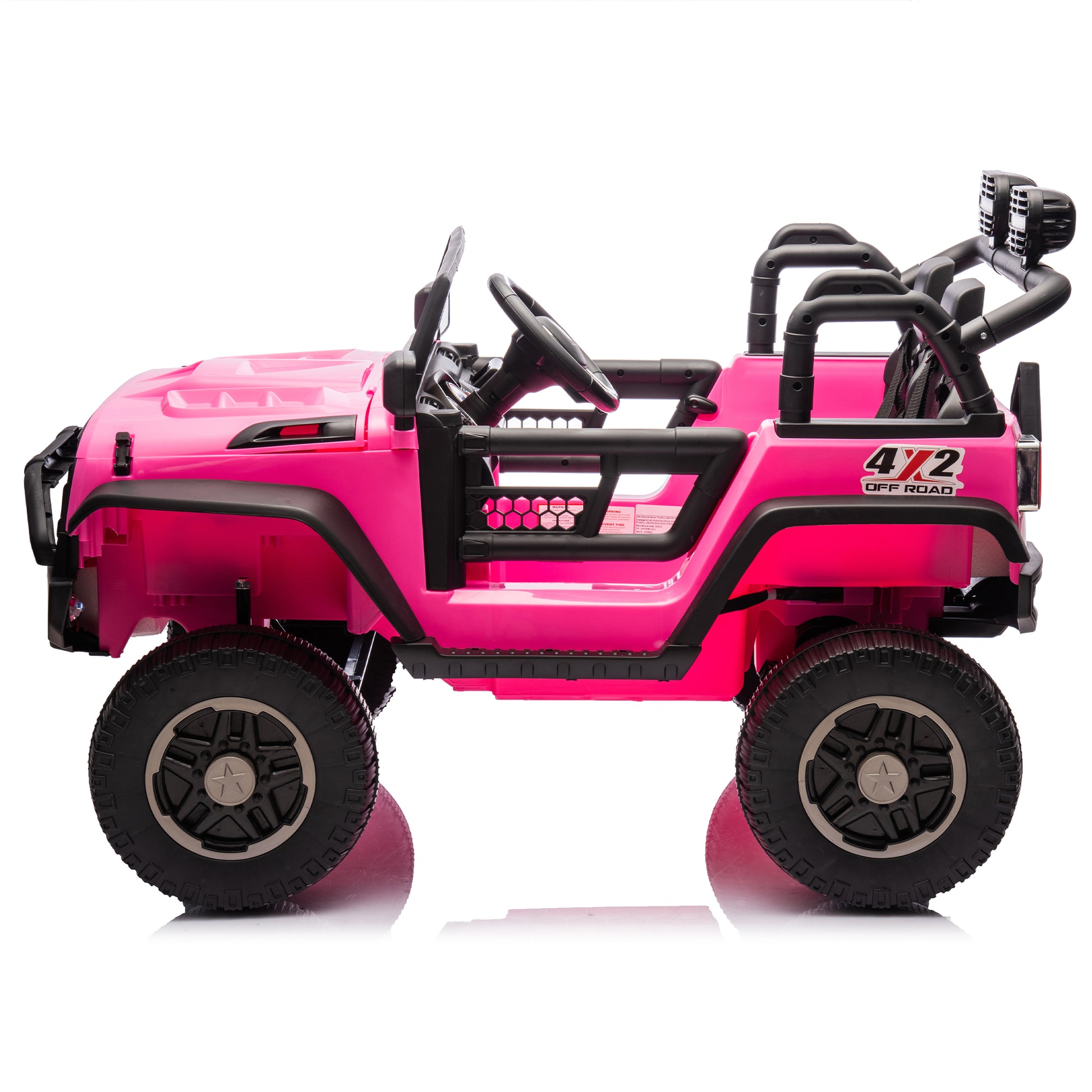24V Two Seater Kids Ride On Truck Car W Parents Control,200W*2,Seat Width 20.28In,Four Wheel Suspension,Led Lights,Music,Mp3,Bluetooth,Two Independent Seat Belts,Suitable For Off Road For Kids Aged 3 Pink 100 149 Lbs Polypropylene