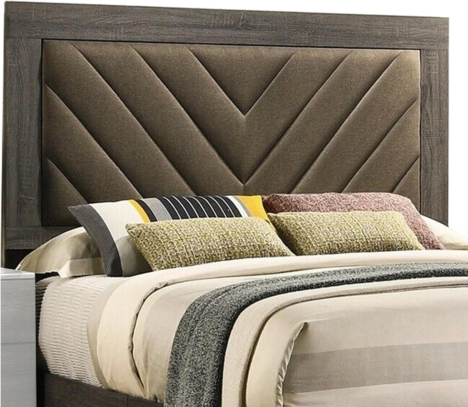 Contemporary 1Pc King Size Bed Bedroom Furniture Upholstered Headboard Rubberwood 1Pc Bedframe Gray Finish Box Spring Required California King Gray Wood Bedroom