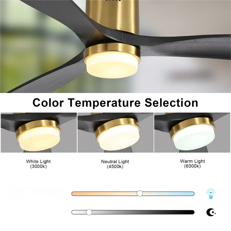 52 Inch Flush Mount With 3 Solid Wood Blades Remote Control Reversible Dc Motor For Living Room Gold Metal & Wood