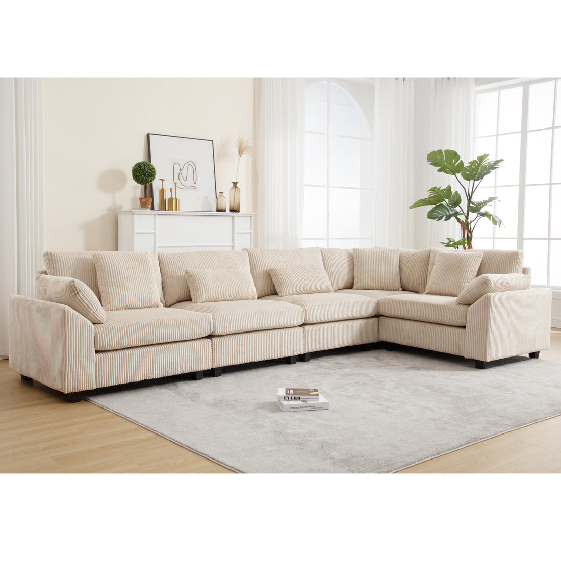 Arrival Oversized Modular Sectional Sofa, Convertible Sectional Sofa, Corduroy For Living Room, Beige Beige Fabric 5 Seat