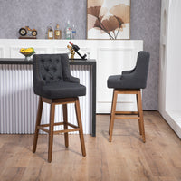 Coolmore Bar Stools Set Of 2 Counter Height Chairs With Footrest For Kitchen, Dining Room And 360 Degree Solid Wood Legs Swivel Bar Stools Set Of 2 Black Linen Black Foam Linen