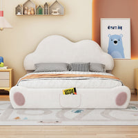 Queen Size Cloud Shaped Headboard Upholstered Platform Bed With Rounded Footboard And Pocket, Beige Queen Beige Velvet