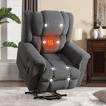 Power Lift Recliner Chair Recliners For Elderly With Heat And Massage Recliner Chair For Living Room With Infinite Position And Side Pocket,Usb Charge Port. Grey Power Remote Wood Soft Fabric