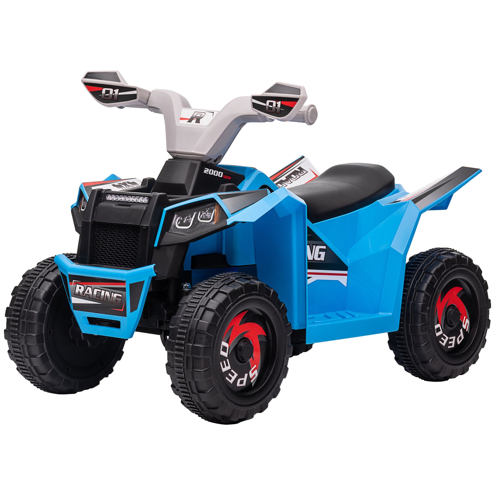 Aosom Kids Atv Quad Car, 6V Four Wheeler For Kids With Forward Backward Function, Wear Resistant Wheels For Toddlers Ages 18 36 Months, Blue Blue Plastic