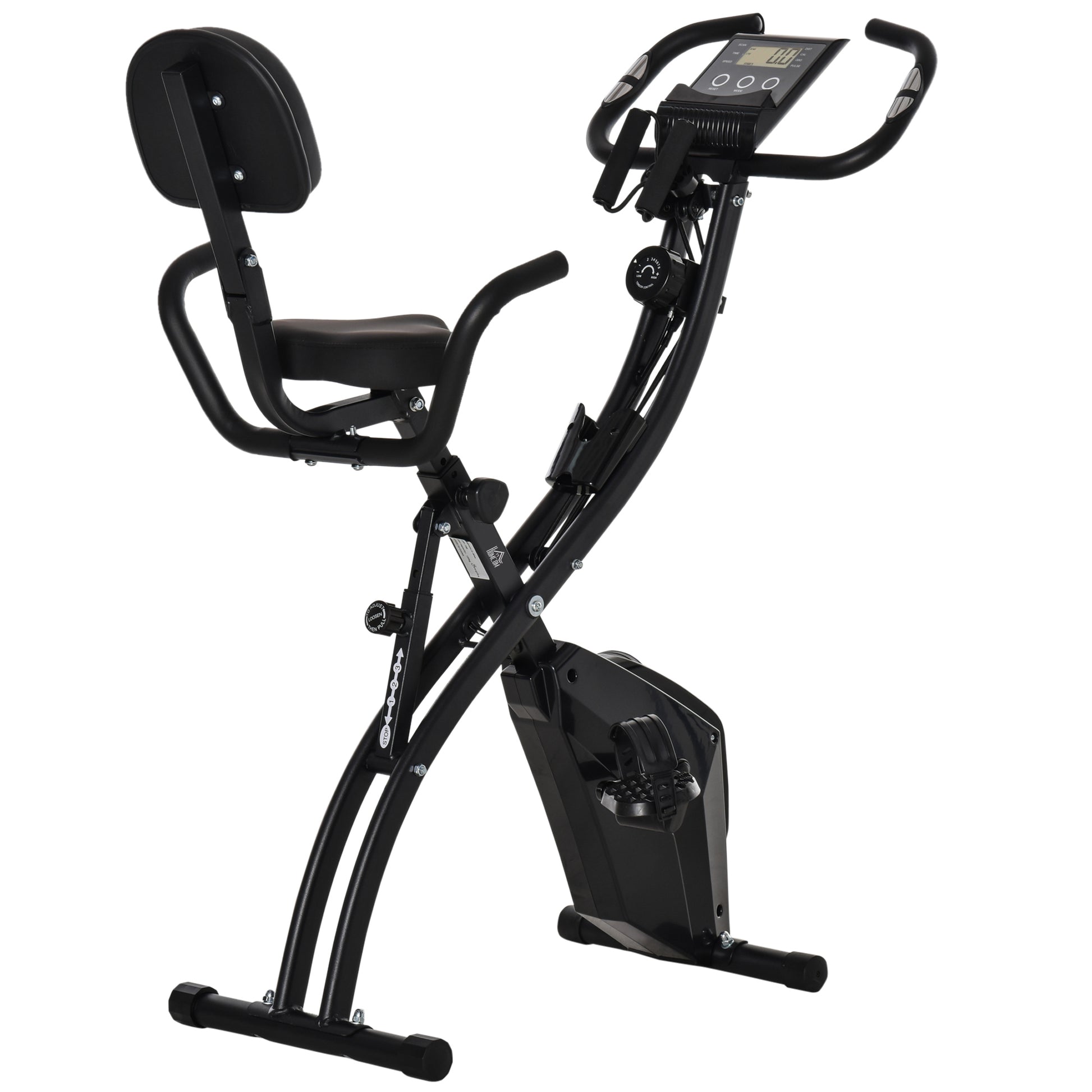 Soozier Folding Exercise Bike, 3 In 1 Recumbent Exercise Bike, Upright Workout Bike & Arm Resistance Bands, Adjustable Seat, 8 Level Magnetic Resistance, Black Black Steel