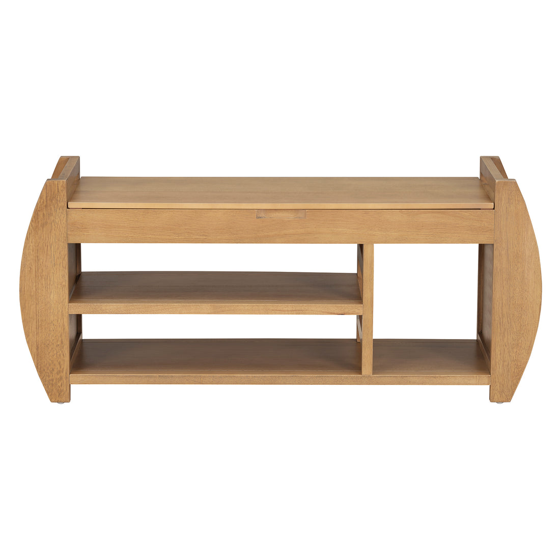 Retro Multifunctional Storage Bench With Cushion And Curved Side Panel For Entrance And Living Room Natural Natural Mdf