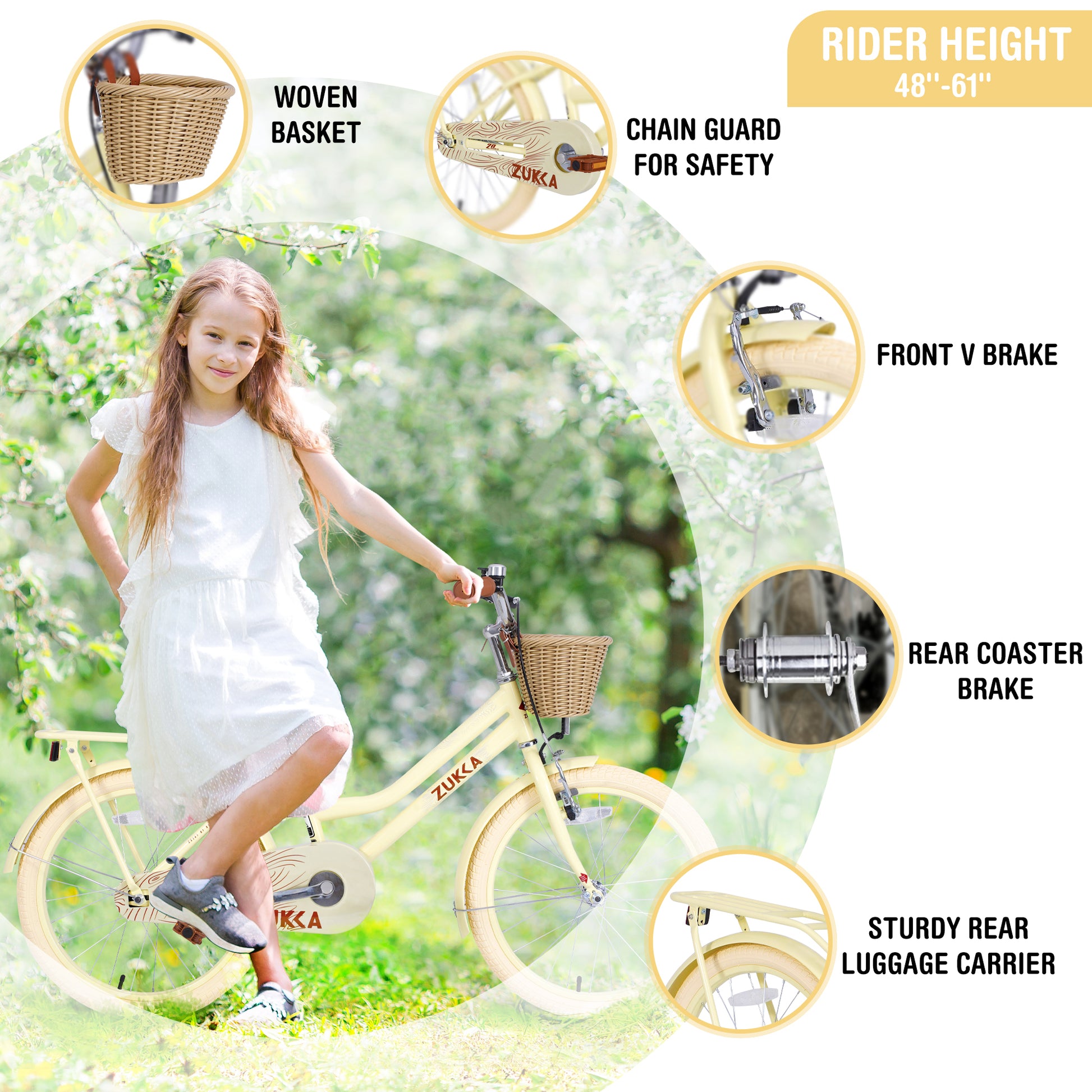 Multiple Colors,Girls Bike With Basket For 7 10 Years Old Kids,20 Inch Wheel ,No Training Wheels Included Cycling Yellow Garden & Outdoor Carbon Steel