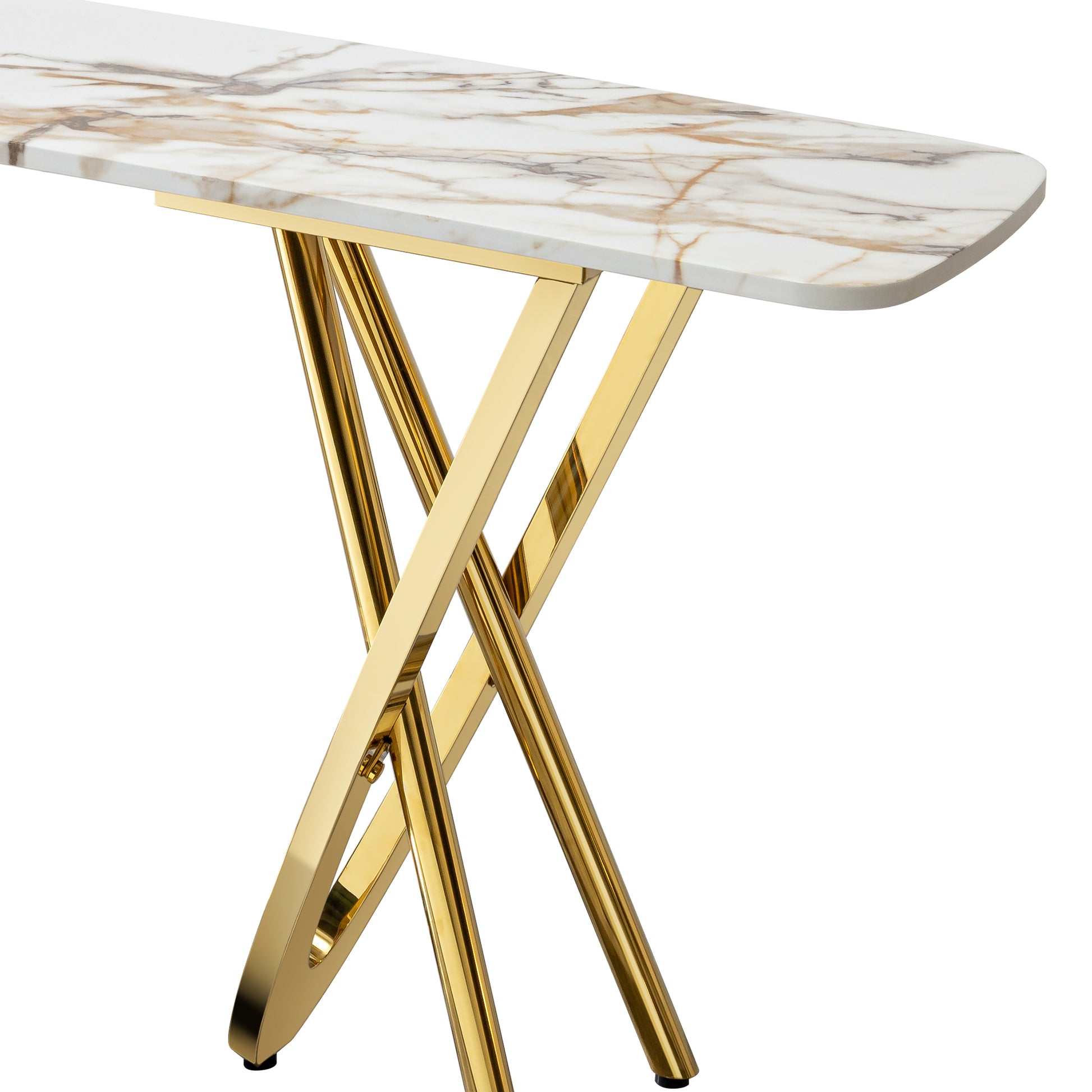 Modern 0.78" Thickness Marble Pattern Top Mirror Gold Stainless Steel Rectangle Console Table For Living Room Gold Primary Living Space Modern Console Tables Rectangular Stainless Steel