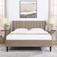 Aspen Vertical Tufted Modern Headboard Platform Bed Set, Queen, Mink Beige Performance Velvet Queen Mink Wood Foam Velvet Velvet