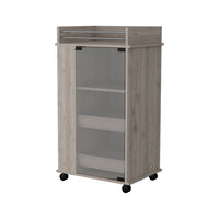 Baltimore Bar Cart With Casters, Glass Door And 2 Side Shelf Grey Primary Living Space Modern Rectangular Particle Board Engineered Wood Medium 40 55In