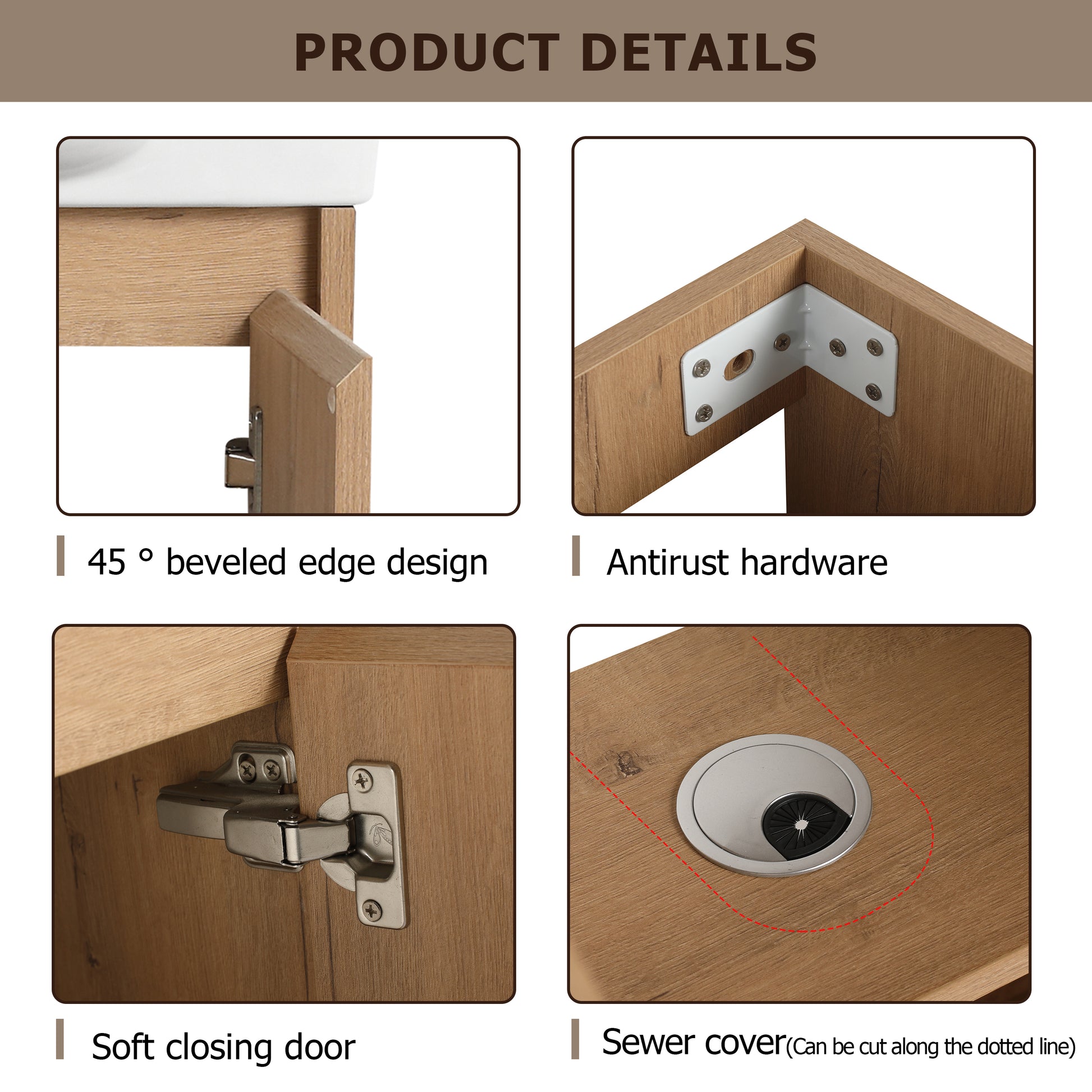 23" Freestanding Bathroom Vanity With Sink, Soft Close Doors Imitative Oak Bathroom Modern Plywood