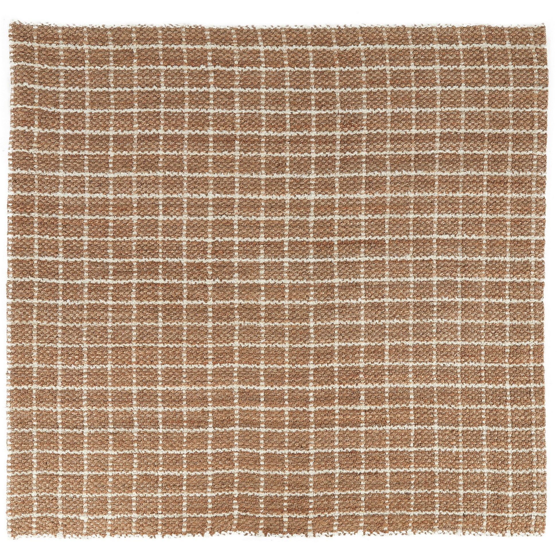 Obi 8 X 8 Square Handwoven Area Rug, Ivory Checkered Patterns, Brown Jute Brown Jute