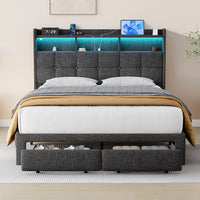 Bed 778Queen Dg Clb Queen Dark Gray Wood Fabric