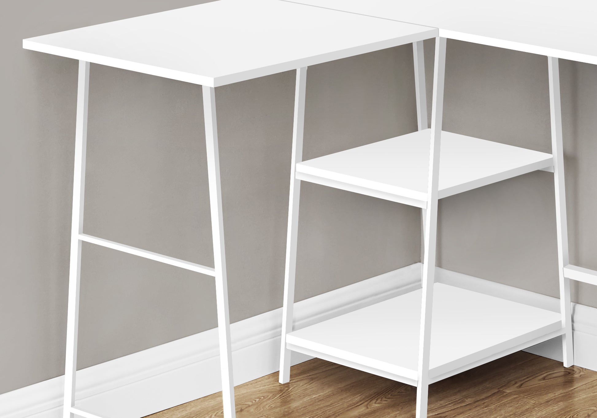 Computer Desk, Home Office, Corner, Storage Shelves, 48"L, L Shape, Work, Laptop, White Laminate, White Metal, Contemporary, Modern White Metal