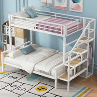 Twin Over Full Size Metal Bunk Bed With Storage Staircase And Open Wardrobe,White Expected Arrival Time:11.15 White Mdf Metal