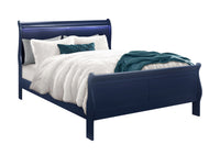 Charlston Blue Queen Bed With Led Blue Solid Wood Mdf