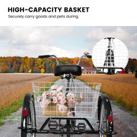 Adult Tricycles, 1 Speed Adult Trikes 24 Inch 3 Wheel Bikes, Three Wheeled Bicycles Cruise Trike With Shopping Basket For Seniors, Women, Men Black Carbon Steel