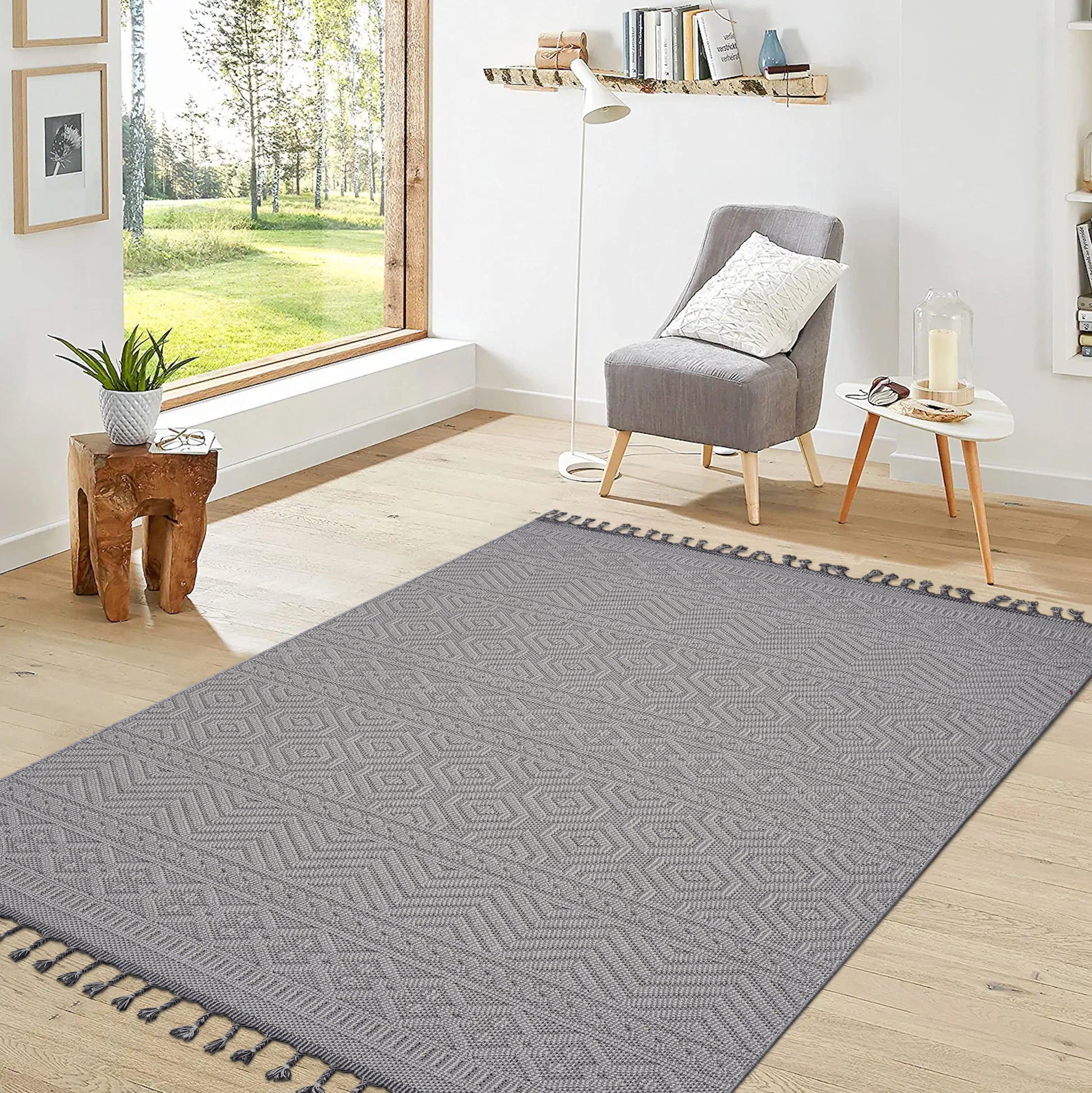 Naar Guros Collection 4X6 White Geometric Indoor Outdoor Area Rug White Polypropylene