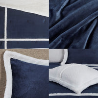 Plush To Sherpa Comforter Set Queen Navy Polyester