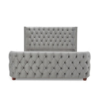 Brooklyn Queen Tufted Panel Bed Headboard And Footboard Set, Opal Grey Velvet Box Spring Required Queen Gray Wood Foam Velvet Velvet