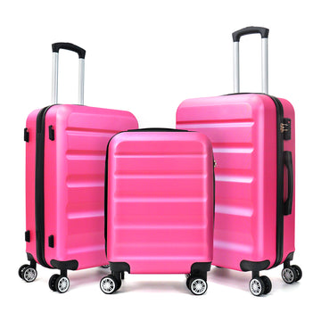 3 Piece Luggage 20Inches,24Inches,28Inches Featuring 360 Rotating Wheels And Tsa Lock Abs Hard Shell Yet Practical Design Suitable For Both Men And Women Rose Red Abs