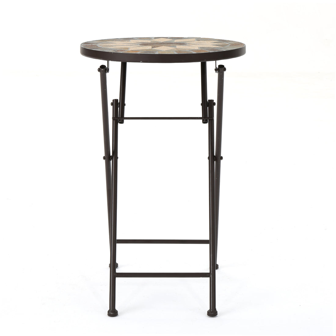 Silvester End Table Beige Black Ceramic Tile Iron