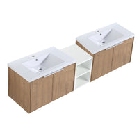 72 Inch Soft Close Doors Bathroom Vanity With Sink, A Small Storage Shelves, 30" And 12" Combination Cabinet, Kd Packing Imitative Oak 4 1 Bathroom Wall Mounted Modern Plywood