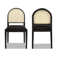 Panama 18.5" Curved Resin Cane Rattan Side Dining Chair, Set Of 2, Ebony Black Boucle Black Foam Wood Fabric Rattan