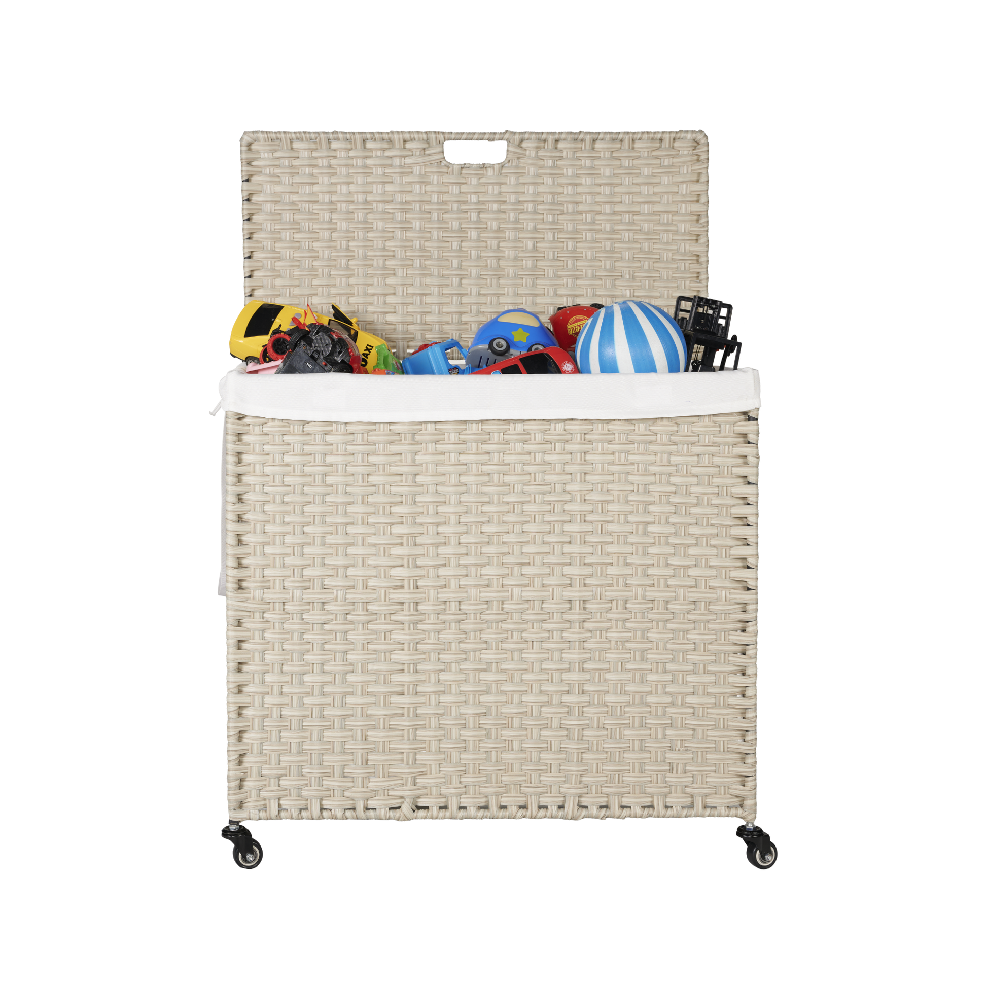 Laundry Hamper With Lid Pe Rattan Powder Coating Frame Clothes Hampers With 02 Removable Bags, Wheels, 160L, Grey Color Light Grey 1 Foldable Bathroom American Design,American Traditional Wicker