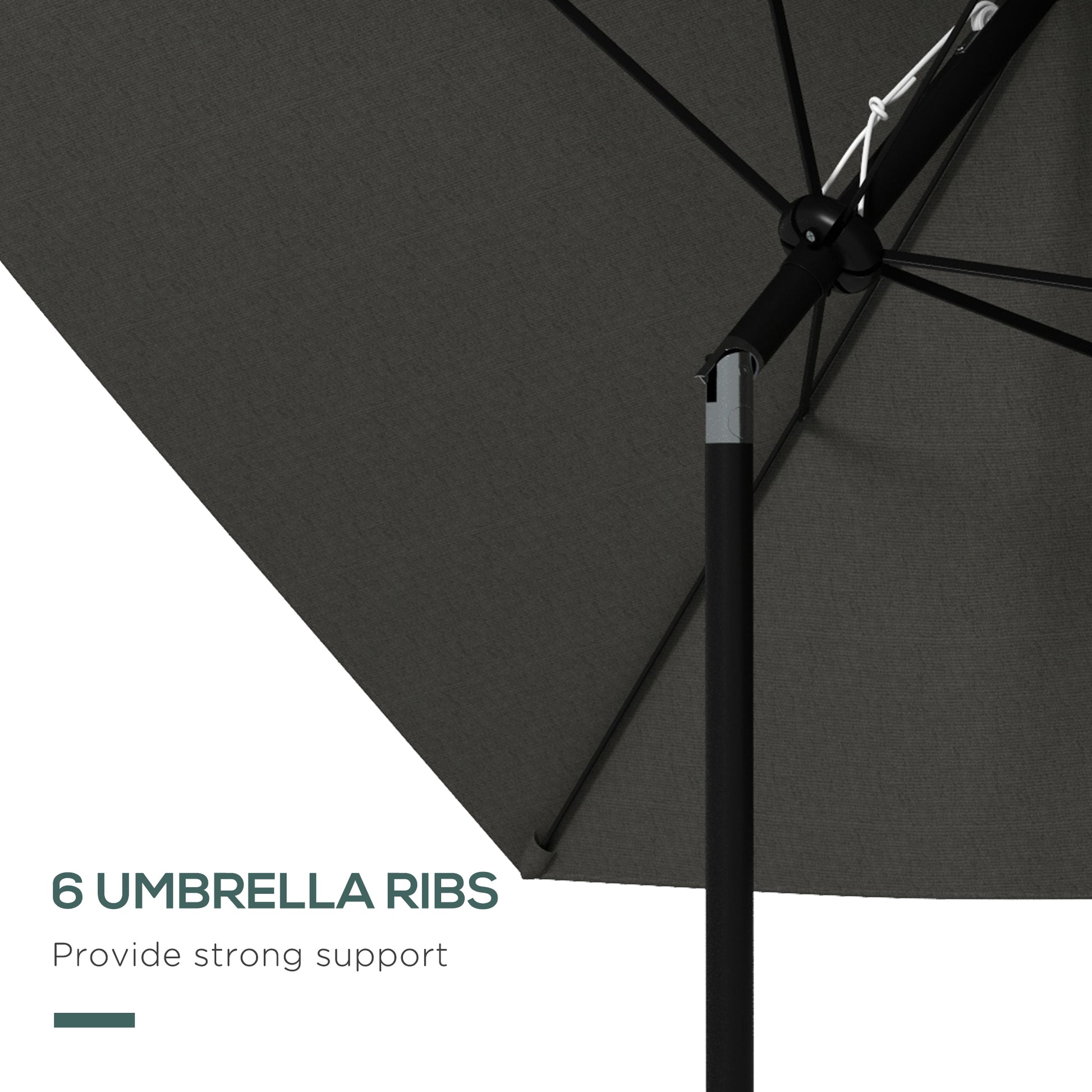Outsunny 6.5' X 10' Rectangular Market Umbrella, Patio Outdoor Table Umbrella With Crank And Push Button Tilt, Dark Gray Gray Steel