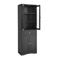 Tall Bathroom Storage Cabinet, Cabinet With Four Doors And Drawers, Adjustable Shelf, Mdf Board, Black Black Mdf