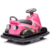 12V Kids Ride On Motor Bumper Car,Integrating System,Rotate 360 Degrees In Place,Collision Triggers Sound Effects And Lights,Four Wheel Waterfall Light,Cute Appearance Design For Kids Aged 3 5. Pink