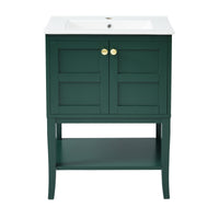 24'' Bathroom Vanity With Top Sink, Modern Bathroom Storage Cabinet With 2 Doors, Single Sink Bathroom Vanity Green 2 1 Adjustable Hinges Bathroom Freestanding Modern Solid Wood Mdf Resin Painted