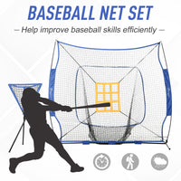 Soozier Baseball Practice Net Set With 7.5X7Ft Catcher Net, Ball Caddy And Batting Tee, Portable Baseball Practice Equipment With Carry Bag For Hitting, Pitching, Batting, Catching, Blue Blue Steel