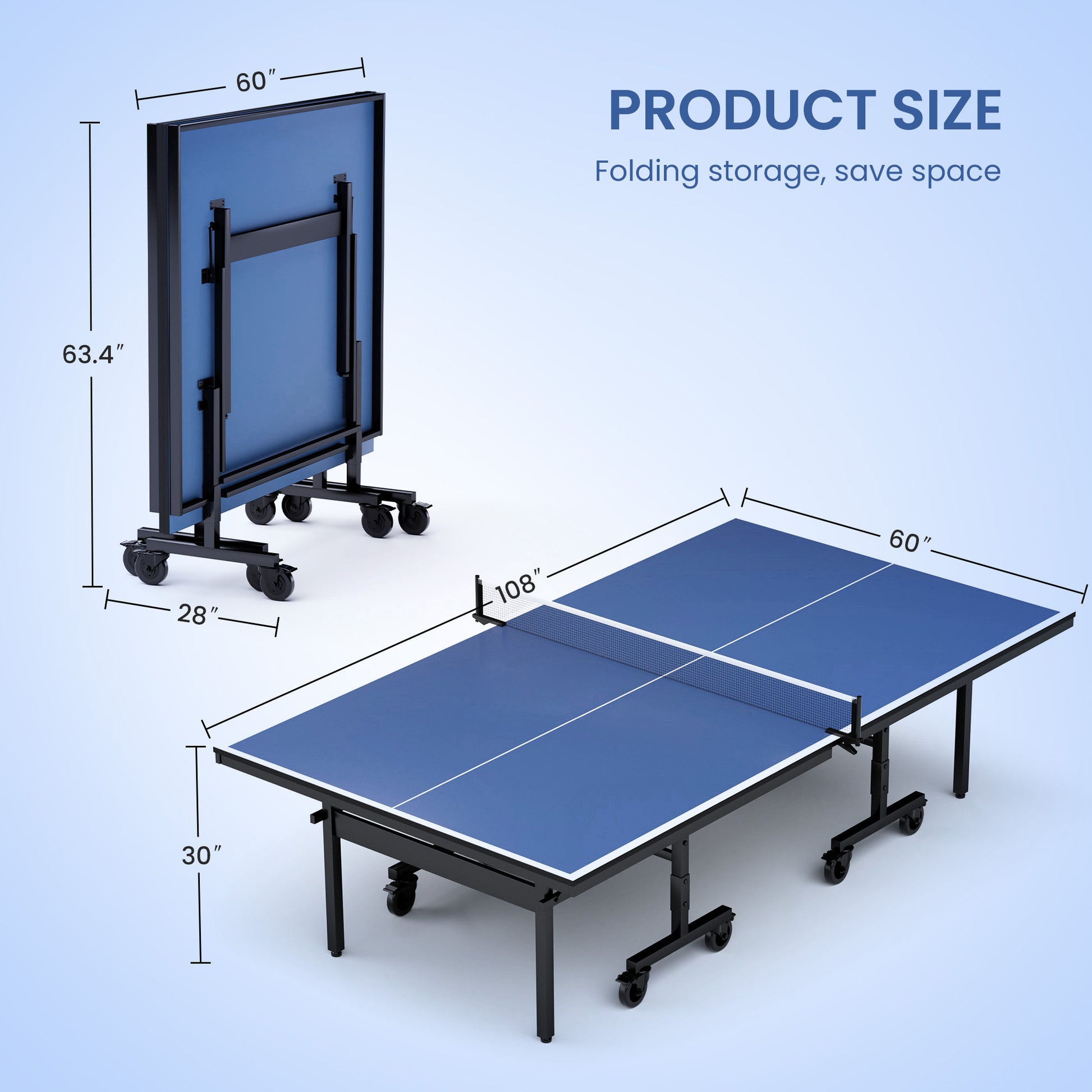 Table Tennis Table 15Mm Professional Mdf Indoor Table Tennis Table With Table Tennis Net And Bats Etc. Quick Assembly, Single Training Table, 108"L X 60"W X 30"H Black Blue Mdf Steel