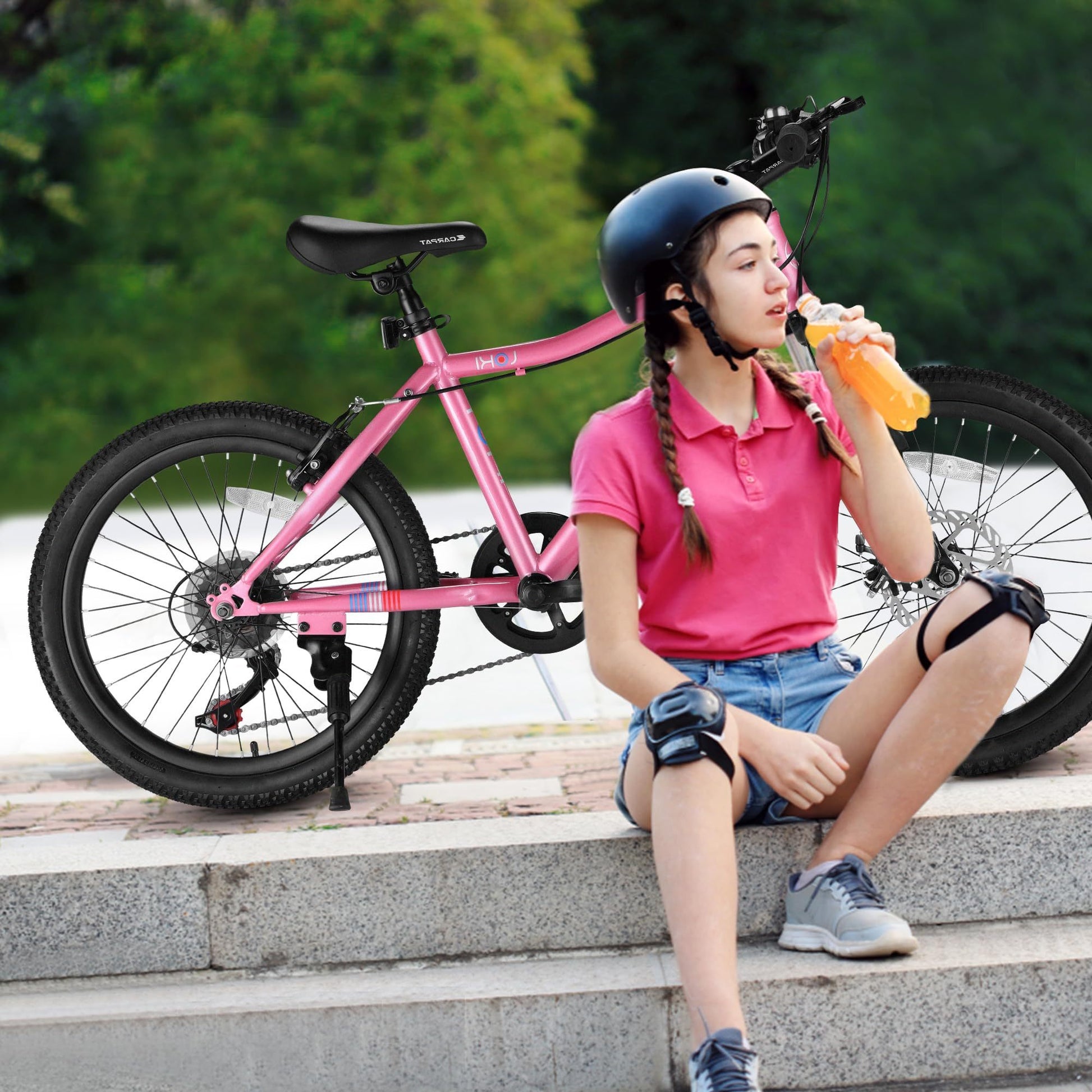 S20101 Ecarpat 20 Inch Kids Bike, Boys Girls Mountain Bike Ages 8 12, 7 Speed Teenager Children Kids' Bicycles, Front Suspension Disc U Brake, 14 Inch Height Steel Frame Pink Polyurethane Foam Carbon Steel