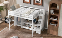 Full Size Loft Bed Frame With Wardrobe,Low Storage Table And Storage Staircase,White Gray Expected Arrival Time:10.20 White Solid Wood Mdf