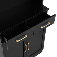 Bathroom Storage Cabinet, Cabinet With Two Doors And Drawers, Adjustable Shelf, Three Layer Open Shelf, Mdf Board, Black Black Mdf