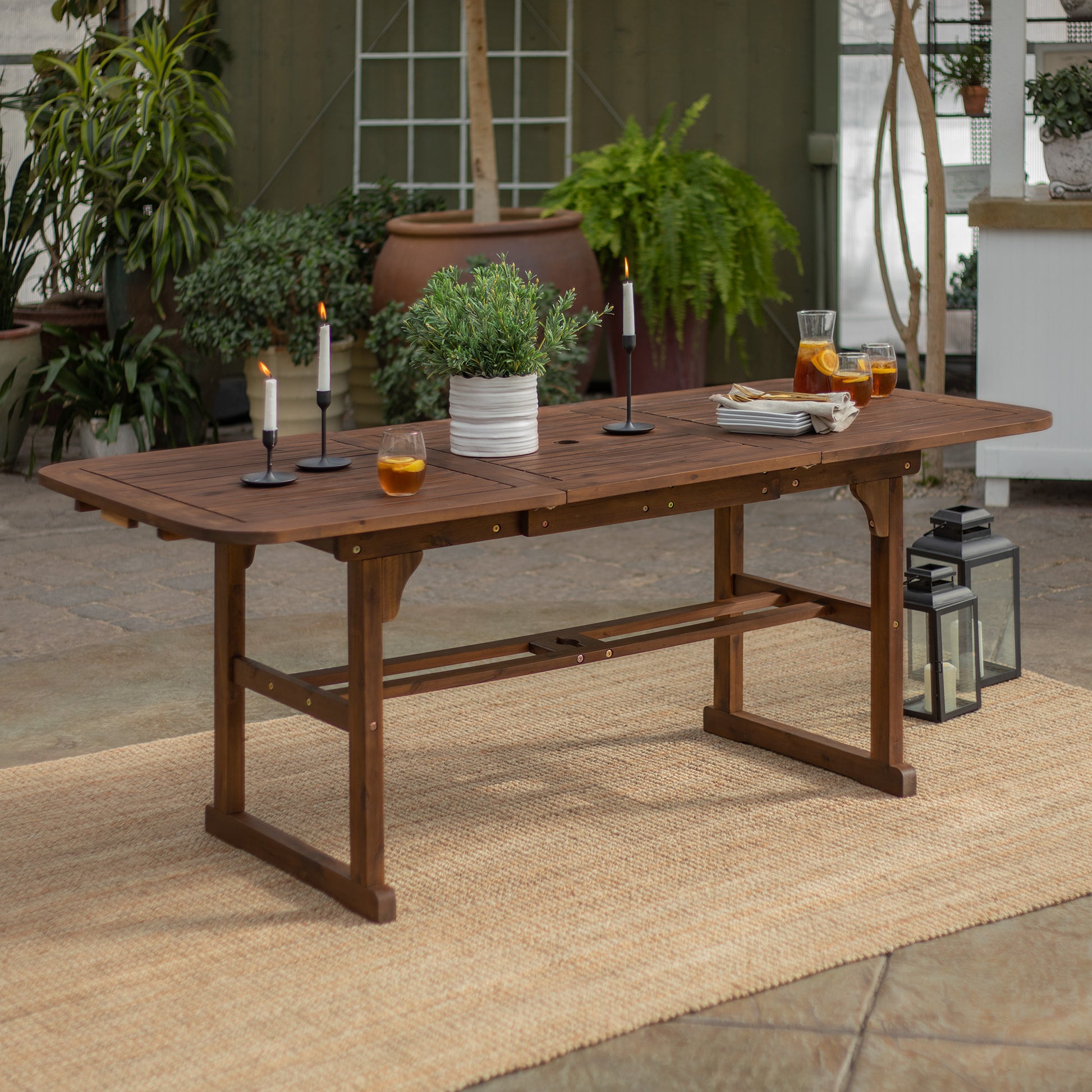 Modern Slat Top Solid Acacia Wood Butterfly Outoor Dining Table Dark Brown Dark Brown Polyester Acacia Wood