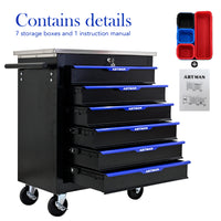 6 Drawers Multifunctional Tool Cart With Wheels Black Blue Black Blue Steel