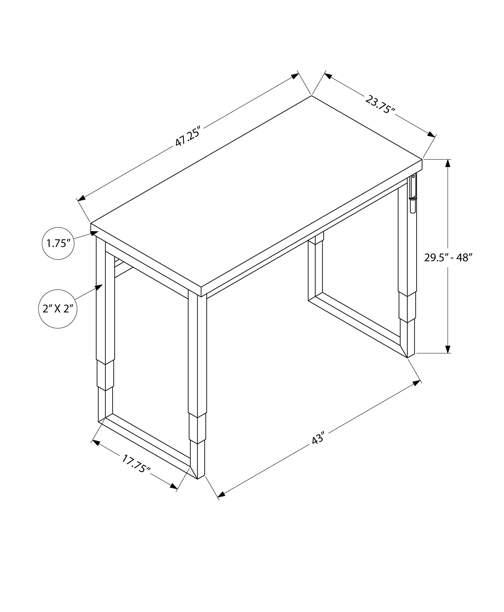 Computer Desk, Home Office, Standing, Adjustable, 48"L, Work, Laptop, Beige Laminate, Black Metal, Contemporary, Modern Taupe Particle Board